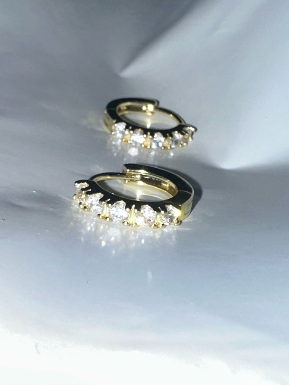 Gold Hoop Huggie Earrings with Clear Stones - Women Jewelry